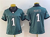 Women's Philadelphia Eagles #1 Jalen Hurts Green 2023 F.U.S.E. Vapor Untouchable Limited Stitched Football Jersey(Run Small),baseball caps,new era cap wholesale,wholesale hats